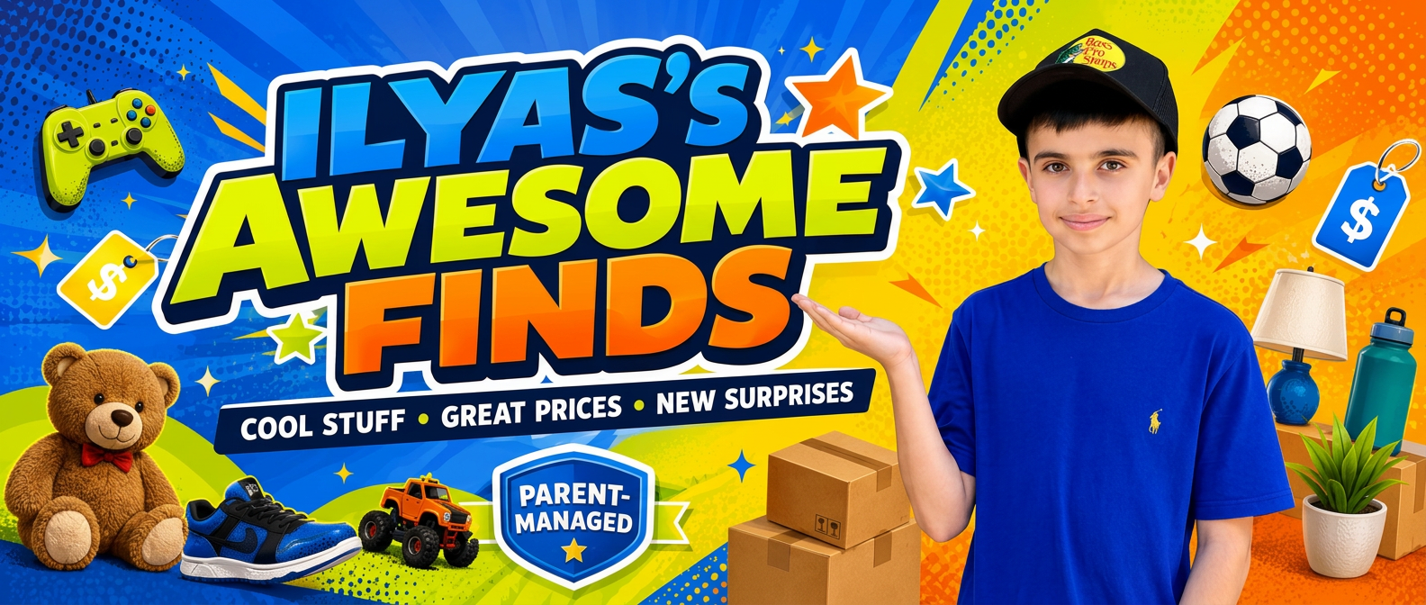 Ilyas presenting a colourful selection of toys, gadgets and everyday finds